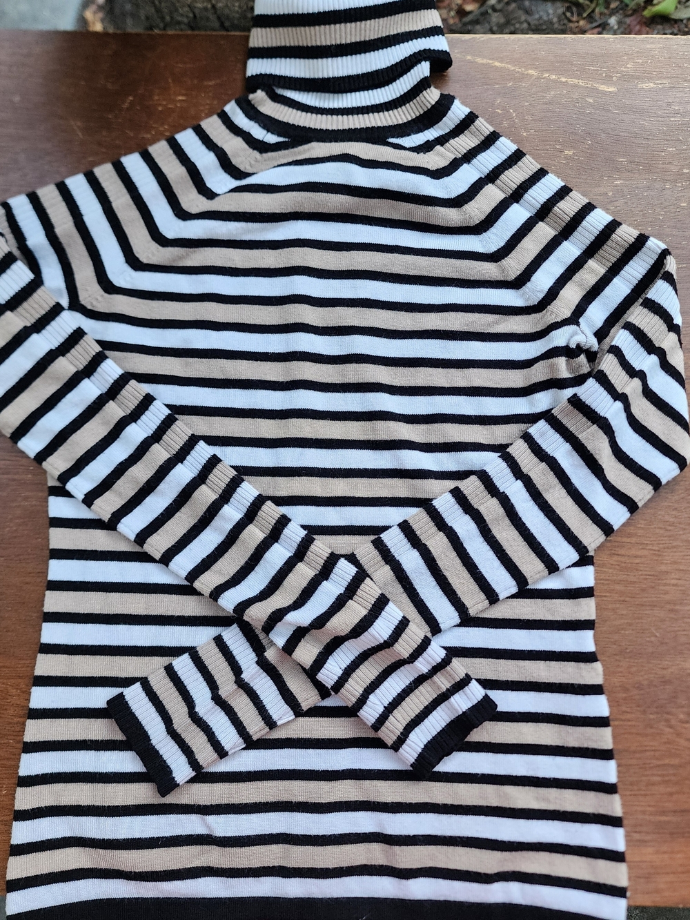 White House Black Market Striped Ribbed Turtleneck Sweater Neutral XXS